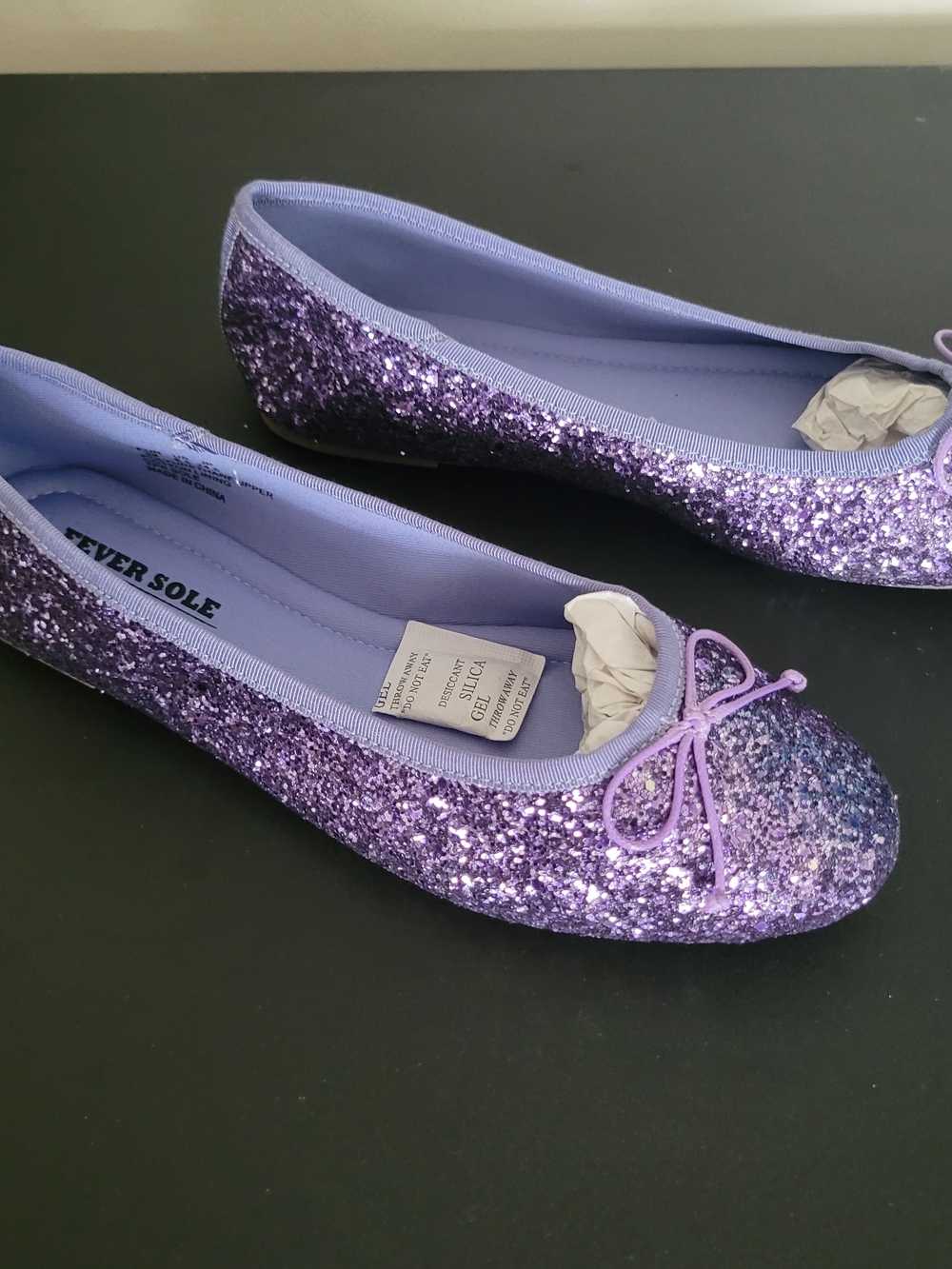 Fever Sole 8.5 Women's Purple Glitter Ballet Flats